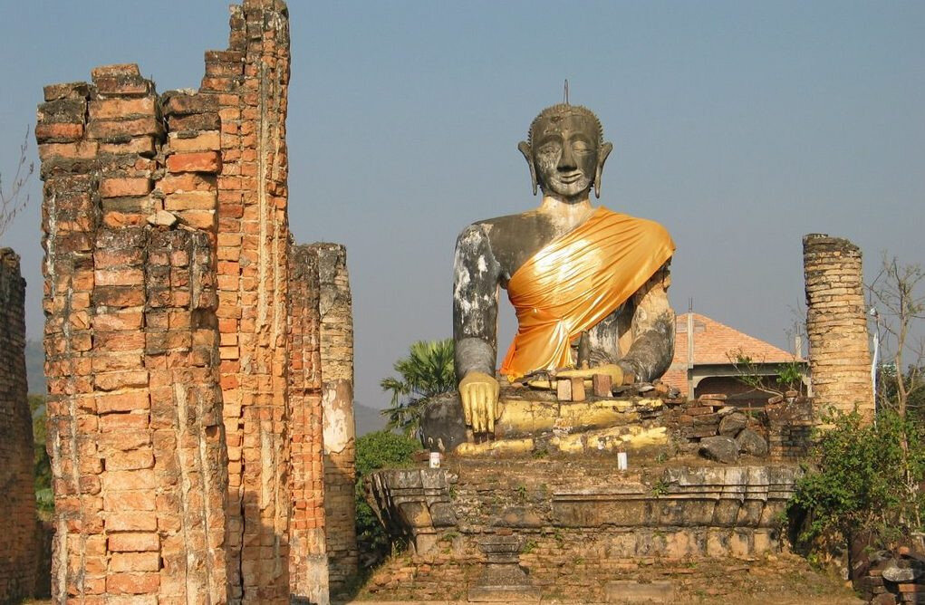 Ancient Temple and Buddhist Statue in Xieng Khouang, Laos